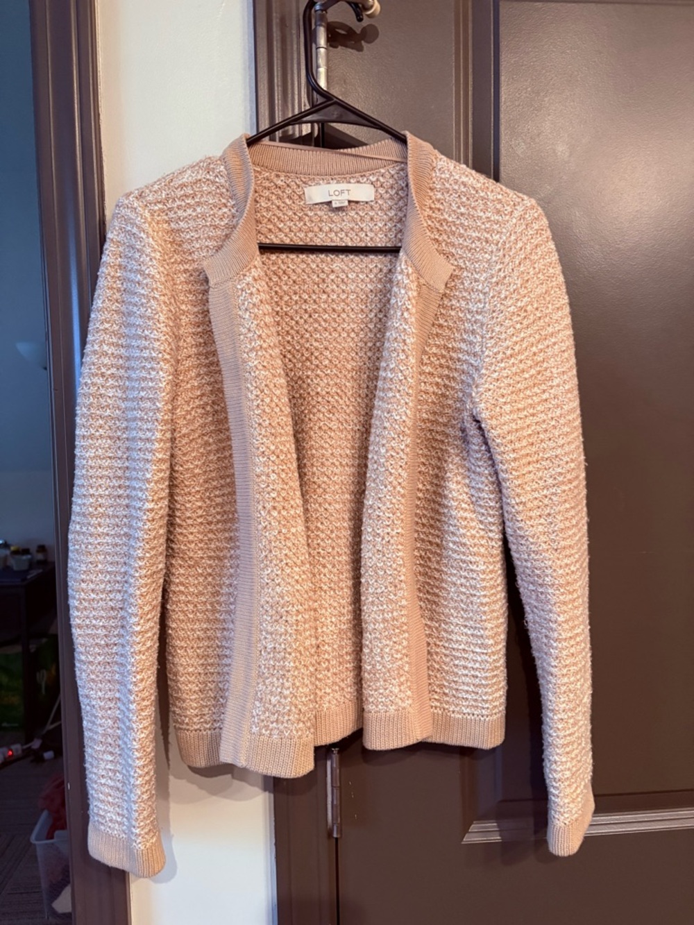 LOFT Beige/Cream Open-Front Knit Cardigan